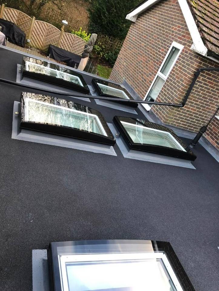 Flat roof with three rooflights fitted